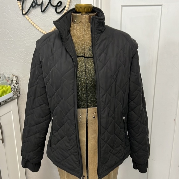 ADIDAS BLACK QUILTED ZIP UP JACKET MEDIUM - Picture 5 of 17